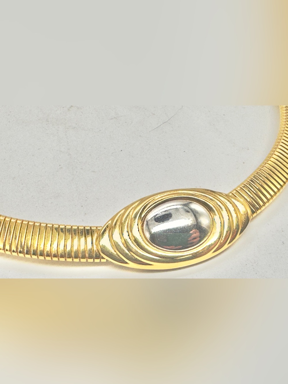 Kenneth Jay Lane Avon Omega Gold Silver Tone Necklace Choker KJL 17” 90s 80s - Picture 3 of 6